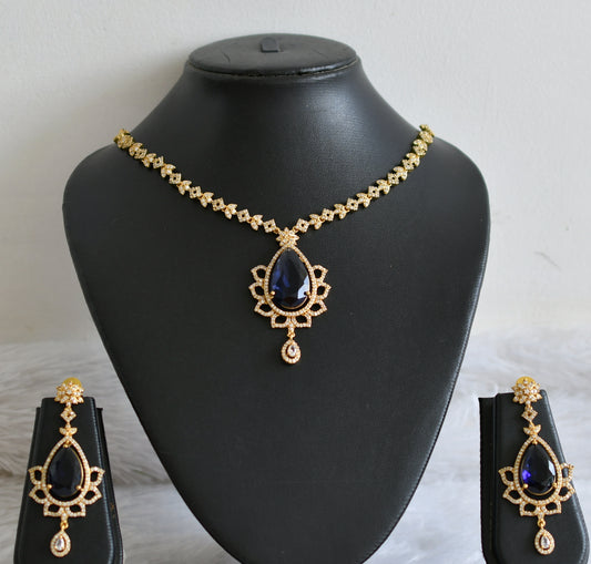 Matte finish cz-purple thilka stone necklace set dj-48330