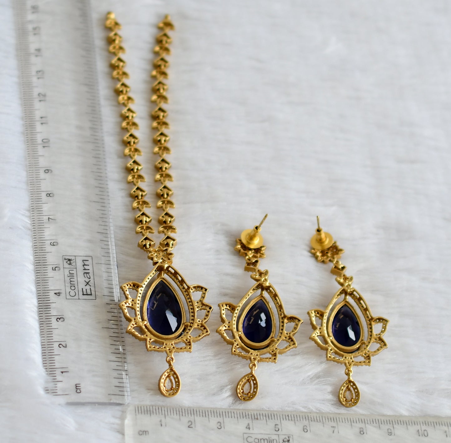 Matte finish cz-purple thilka stone necklace set dj-48330