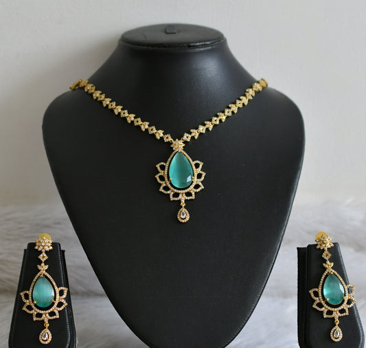 Matte finish cz-sea green thilak stone necklace set dj-48333