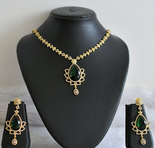 Matte finish cz-green thilak stone necklace set dj-48332