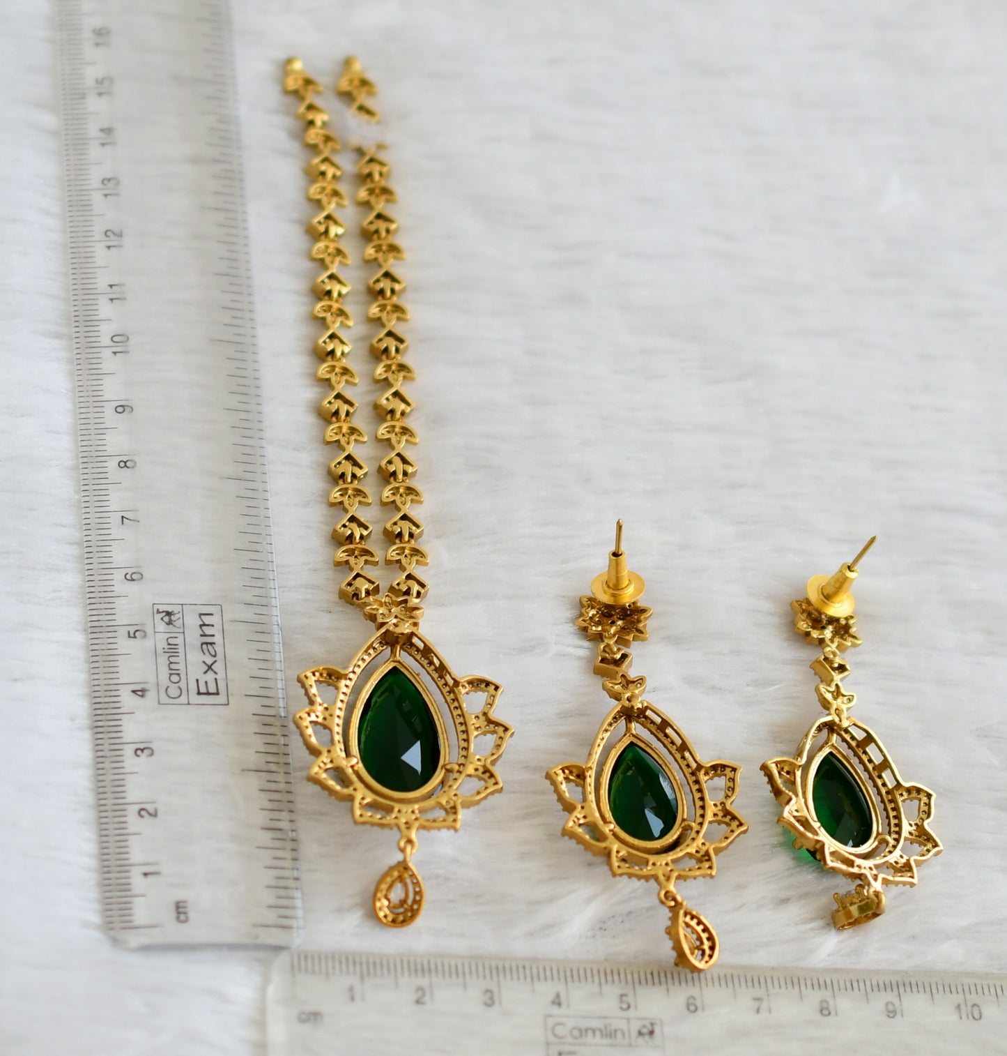 Matte finish cz-green thilak stone necklace set dj-48332