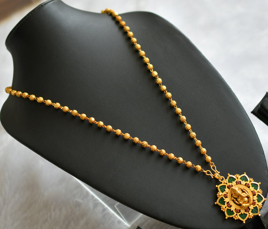 Gold tone 24 inches ball chain with pink-green palakka ganesha pendant dj-46620