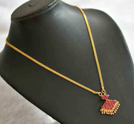 Gold tone 18 inches chain with pink stone small pathakkam pendant dj-46619