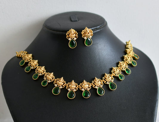 Matte finish cz green lakshmi necklace set dj-48338