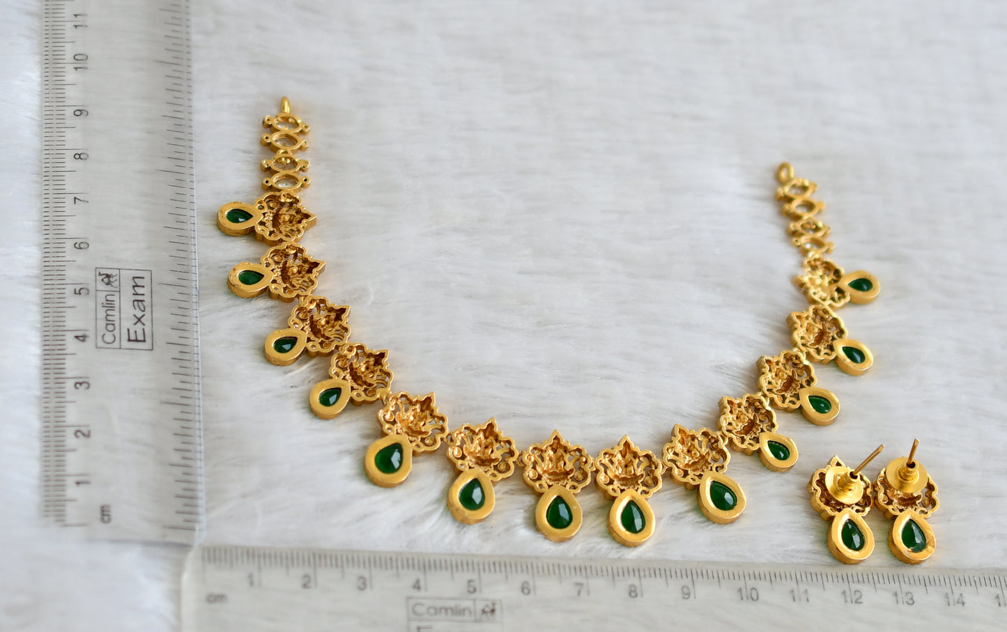 Matte finish cz green lakshmi necklace set dj-48338