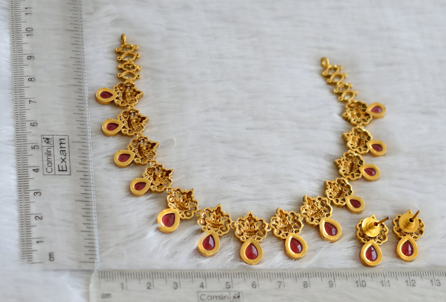 Matte finish magenta pink lakshmi necklace set dj-48339