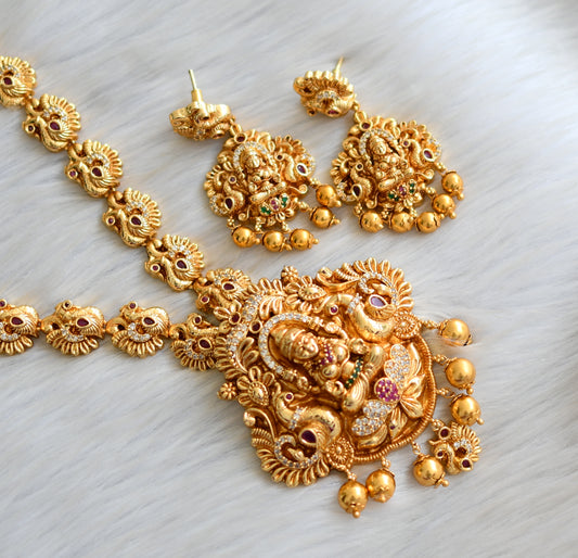 Gorgeous matte gold tone Cz ruby-green Lakshmi designer haar set dj-34831