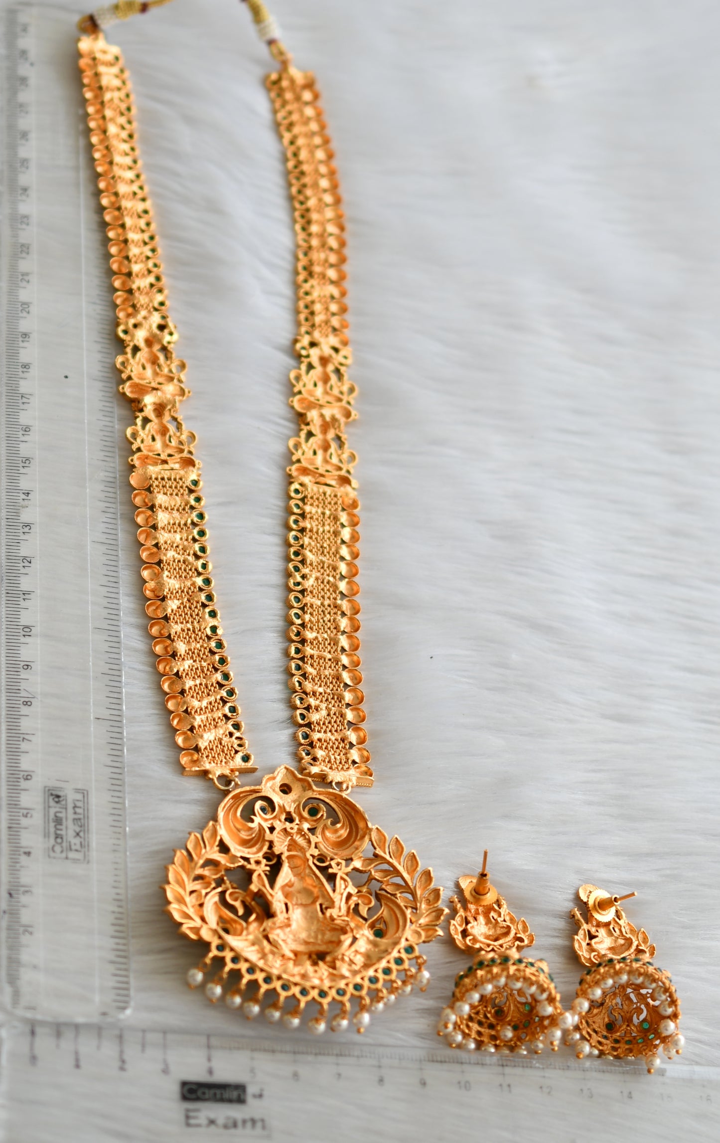 Matte finish green pearl Lakshmi haar set dj-21187