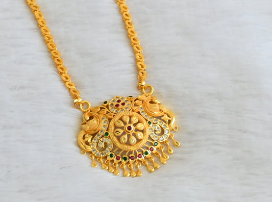 Gold tone 24 inches chain with ad pink-green-white peacock flower pendant dj-50346