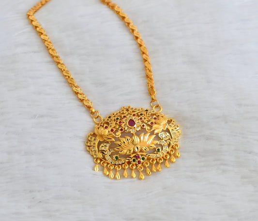 Matte gold tone 24 inches chain with ad pink-green-white lotus pendant dj-50343