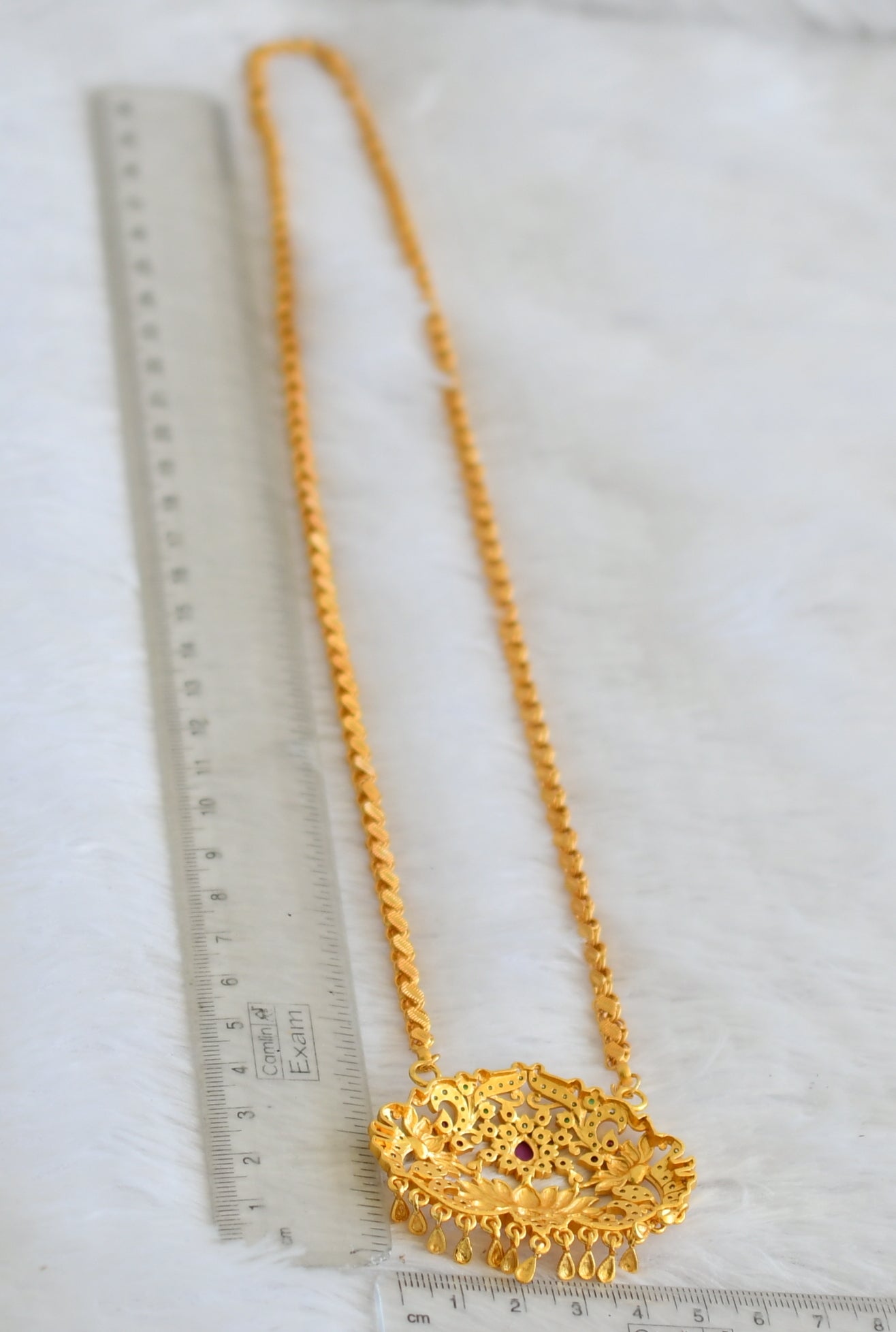 Matte gold tone 24 inches chain with ad pink-green-white lotus pendant dj-50343