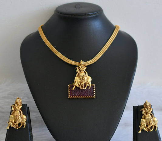 Matte finish red krishna necklace set dj-50360