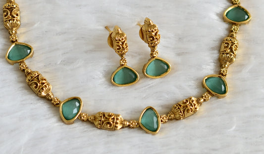 Antique gold tone sea green necklace set dj-48358