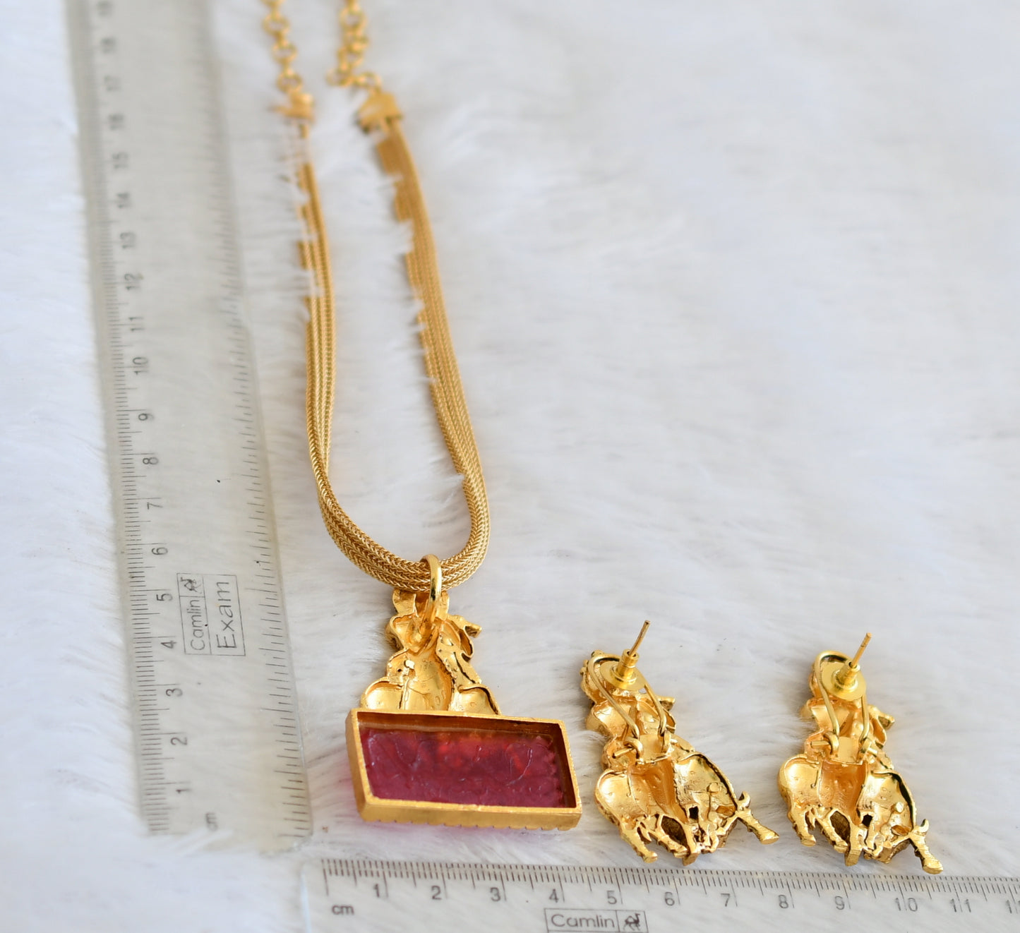 Matte finish red krishna necklace set dj-50360