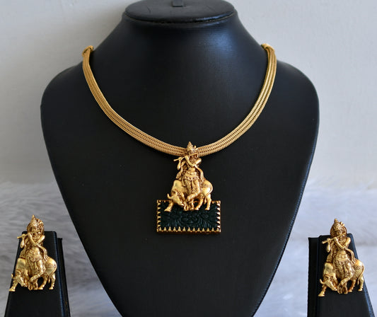 Matte finish green krishna necklace set dj-50361