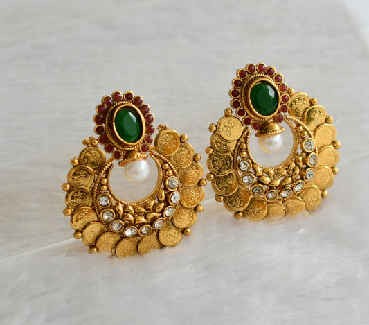 Antique kemp-green-white lakshmi coin bali earrings dj-46635