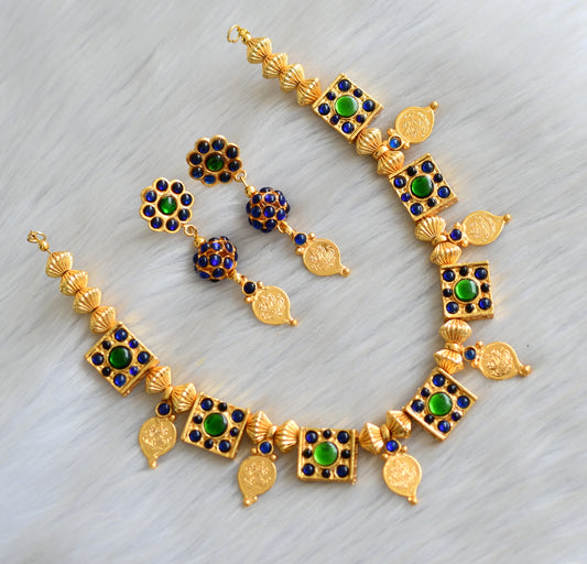 Gold tone green-blue Lakshmi mango necklace set dj-23948
