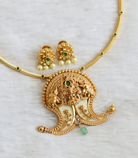 Matte finish green -white lakshmi tiger nail csimulated hasli necklace set dj-50365
