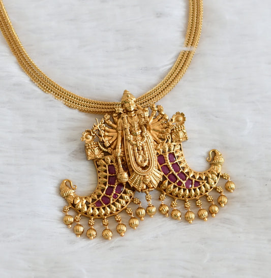 Matte finish ruby stone Maha Vishnu necklace dj-50357