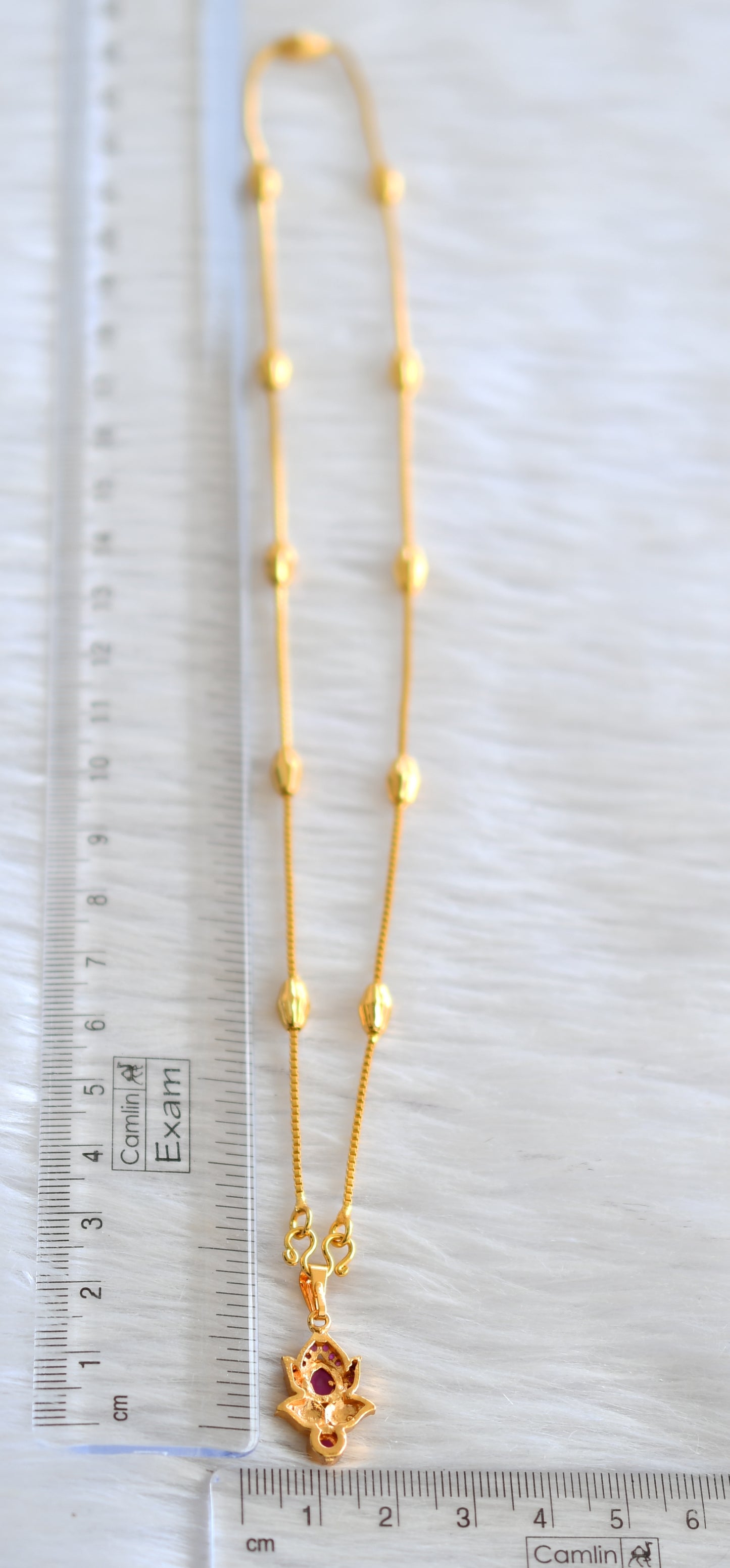 Gold tone 18 inches chain with ruby stone pendant dj-43413