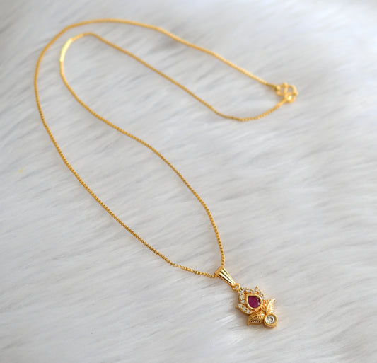 Gold tone 18 inches chain with cz ruby-white stone pendant dj-43412