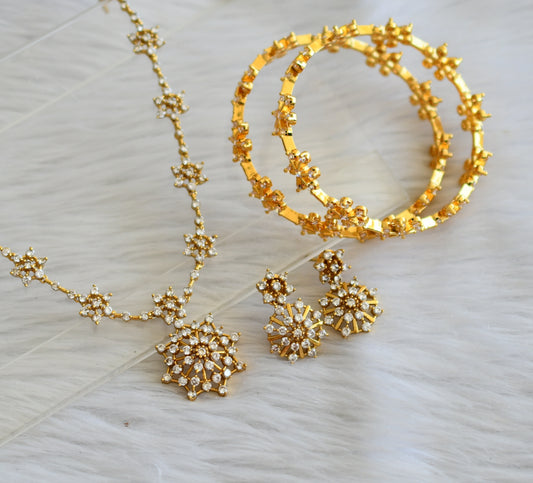 Matte finish cz white flower necklace combo set dj-44958