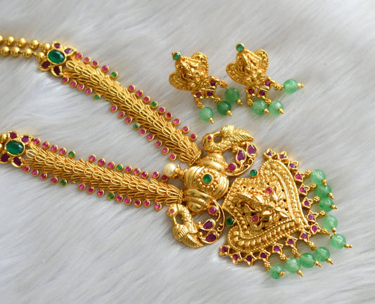 Gold tone ruby-green stone Lakshmi green agates necklace set dj-42144