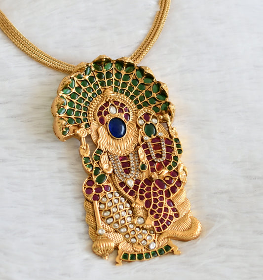 Matte finish kemp-green-white Shri Lakshmi Narasimmha necklace dj-50355