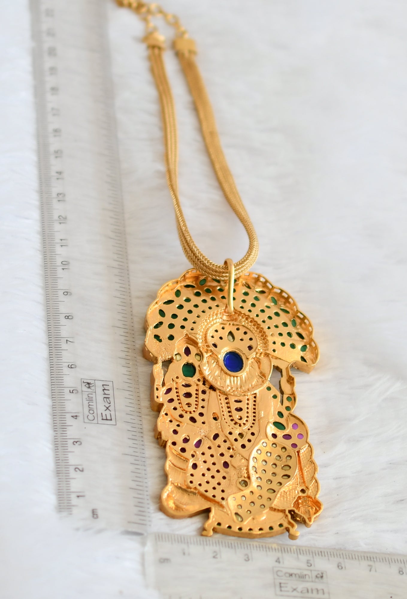 Matte finish kemp-green-white Shri Lakshmi Narasimmha necklace dj-50355