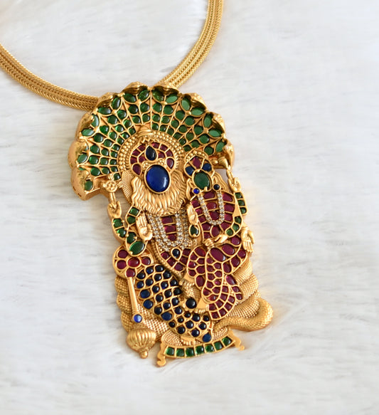 Matte finish kemp-green-blue-white Shri Lakshmi Narasimmha necklace dj-50356