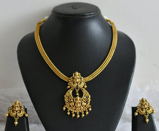 Matte finish kemp-green lakshmi peacock necklace set dj-48365