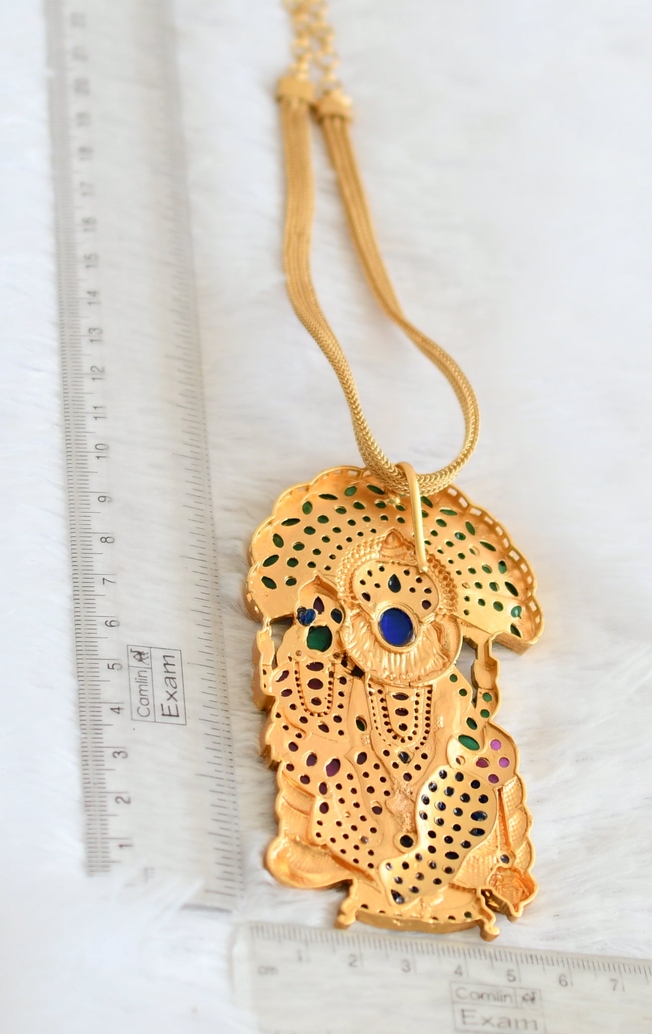 Matte finish kemp-green-blue-white Shri Lakshmi Narasimmha necklace dj-50356