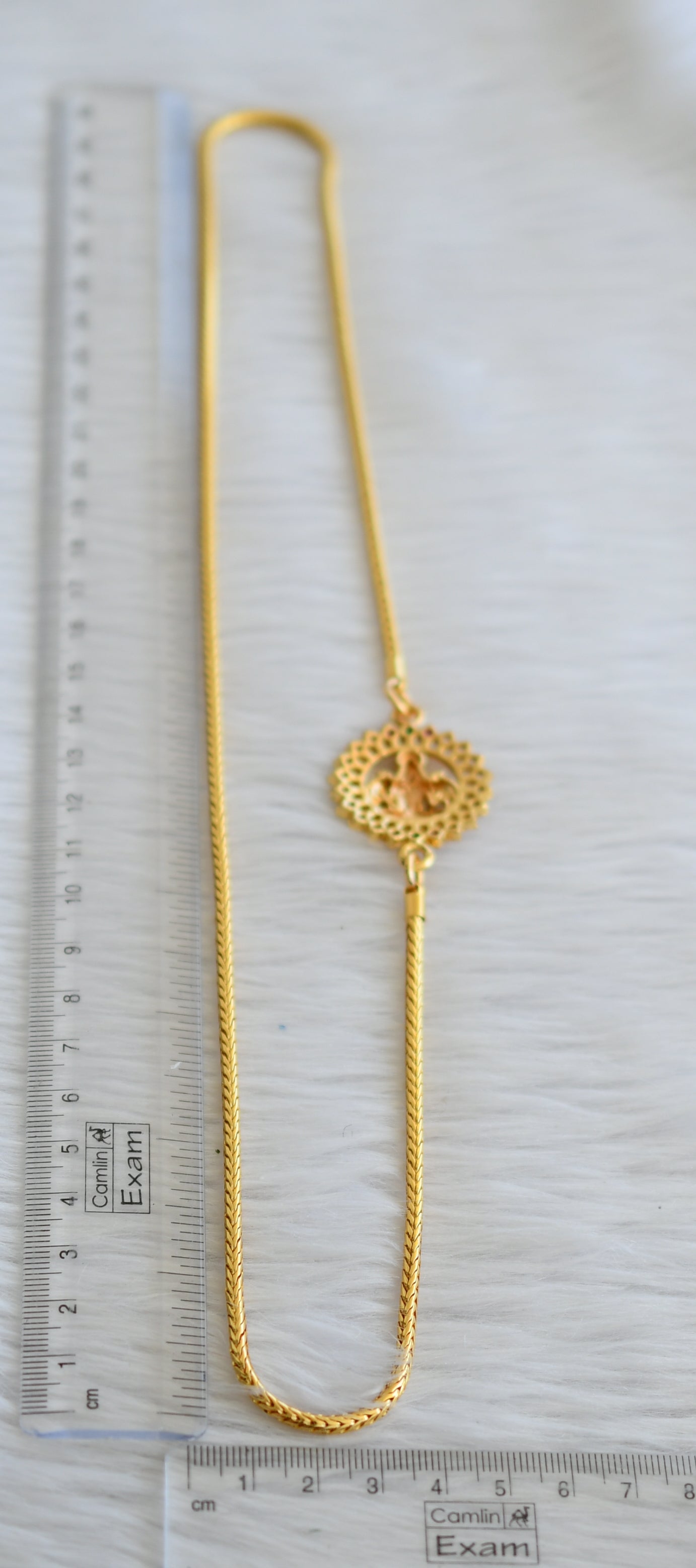 Gold tone 24 inches pink-green-white lakshmi mugappu chain dj-44960