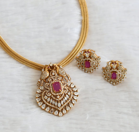 Matte finish cz ruby peacock necklace set dj-51105