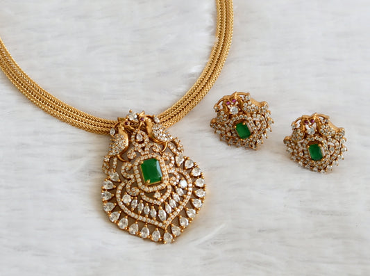 Matte finish green-white peacock necklace set dj-50359