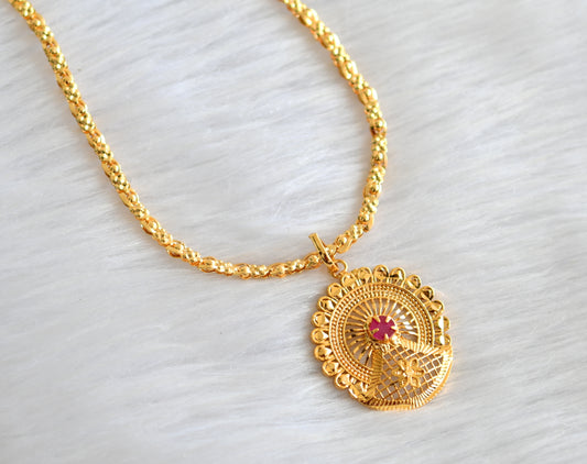 Gold tone 30 inches chain ruby stone pendant dj-43424