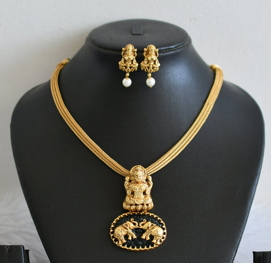 Matte finish green lakshmi elephant necklace set dj-50363