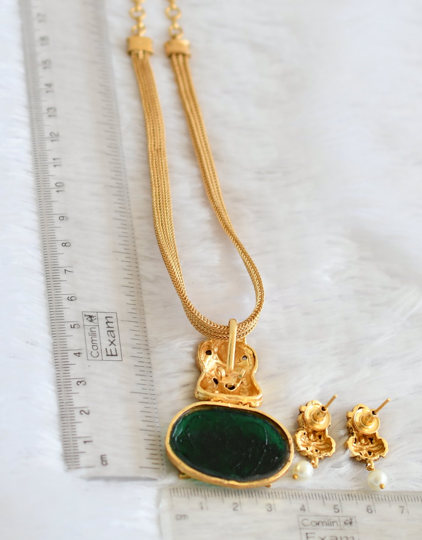 Matte finish green lakshmi elephant necklace set dj-50363