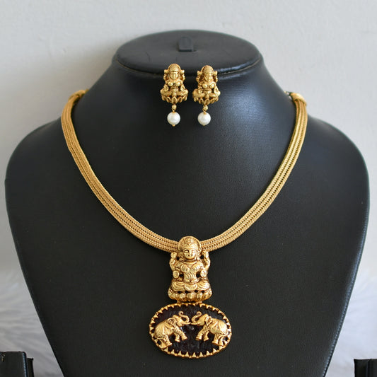 Matte finish red lakshmi elephant necklace set dj-50362