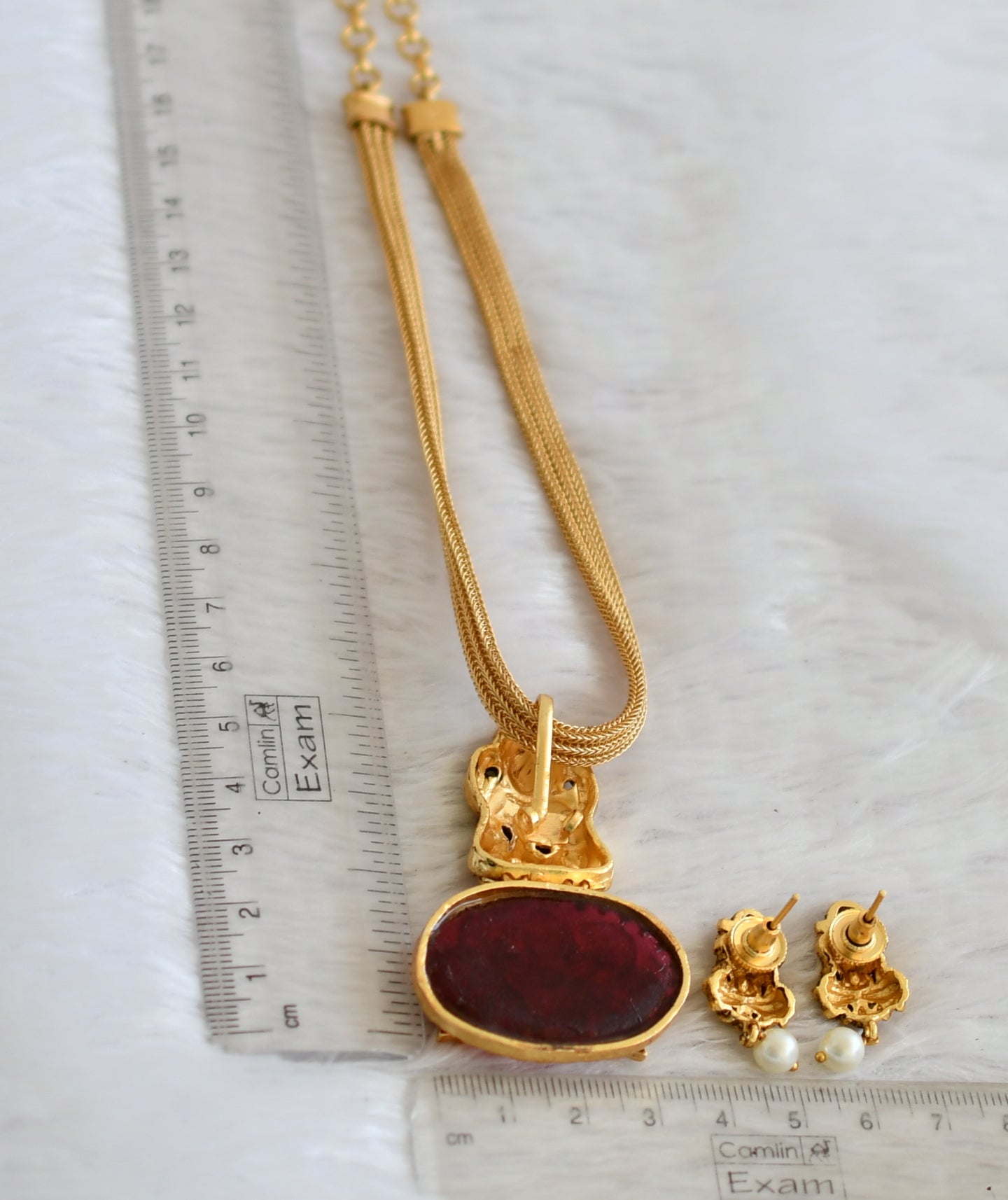 Matte finish red lakshmi elephant necklace set dj-50362