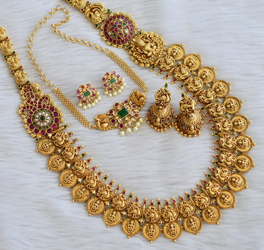 Matte finish kemp-green lakshmi peacock haar combo set dj-44969