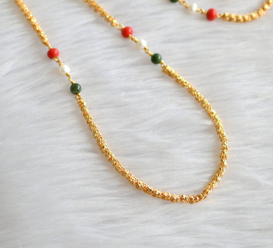 Gold tone 24 inches coral-pearl-green beads chain dj-43432