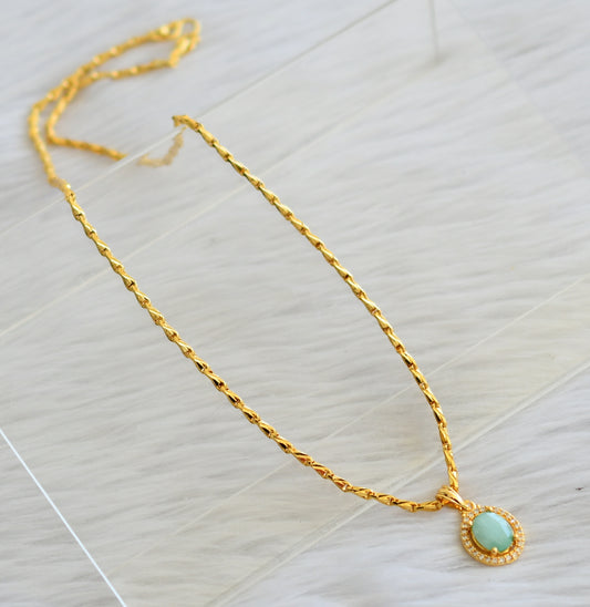 Gold tone 18 inches chain with sea green-white round pendant dj-44951