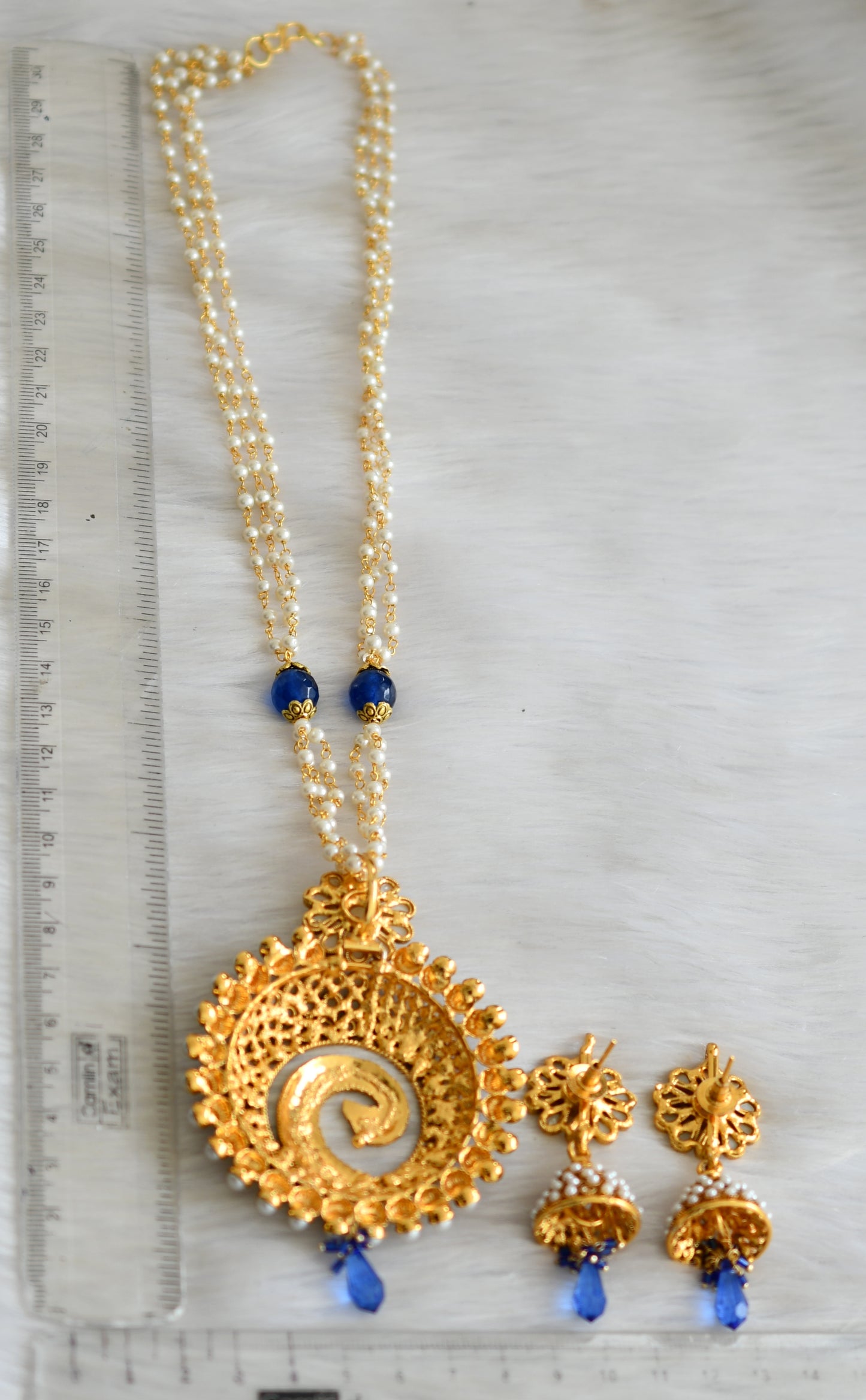 Antique blue pearl peacock necklace set dj-42139