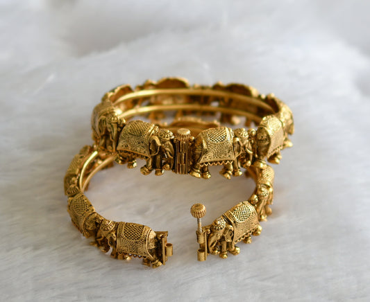 Antique gold tone elephant screw bangles(2.6) dj-38302
