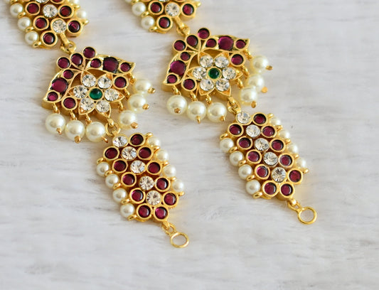 Gold tone precious kemp-green pearl ear Side chain DJ20481