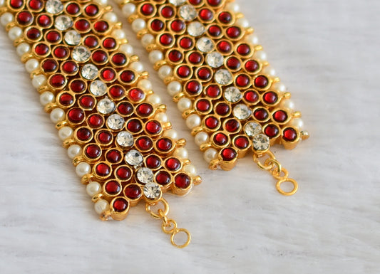 Gold tone kemp-white stone pearl bead ear side chain dj-50375