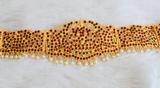 Gold tone kemp-green pearl bead lakshmi waist band dj-50384