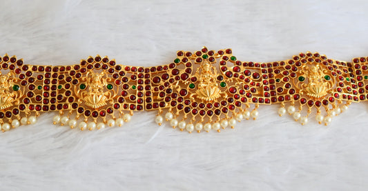 Gold tone kemp-green pearl bead lakshmi peacock waist band dj-50377