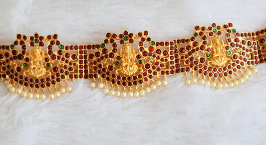 Gold tone kemp-green pearl bead lakshmi waist band dj-50383